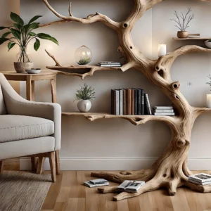 Tree-shaped driftwood bookshelf, solid wood bookshelf, perennial wood bookshelf, living room decoration shelf, home decoration