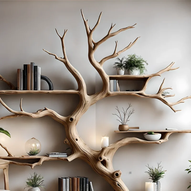 Tree-shaped driftwood bookshelf, solid wood bookshelf, perennial wood bookshelf, living room decoration shelf, home decoration - Image 2