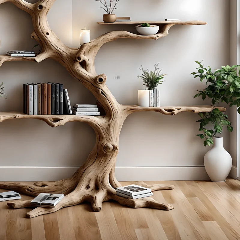 Tree-shaped driftwood bookshelf, solid wood bookshelf, perennial wood bookshelf, living room decoration shelf, home decoration - Image 3