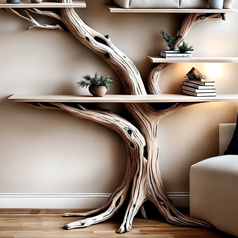 Tree-shaped natural wooden bookshelf Solid wood bookshelf Solid wood bookshelf Home decoration bookshelf - Image 2