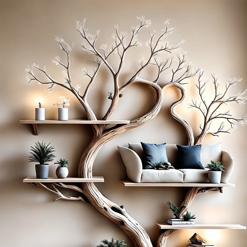 Tree-shaped natural wooden bookshelf Solid wood bookshelf Solid wood bookshelf Home decoration bookshelf - Image 3