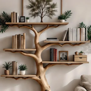 Tree-shaped solid wood floating corner bookshelf wall-mounted bookshelf bookcase handmade furniture decoration for home christmas gift