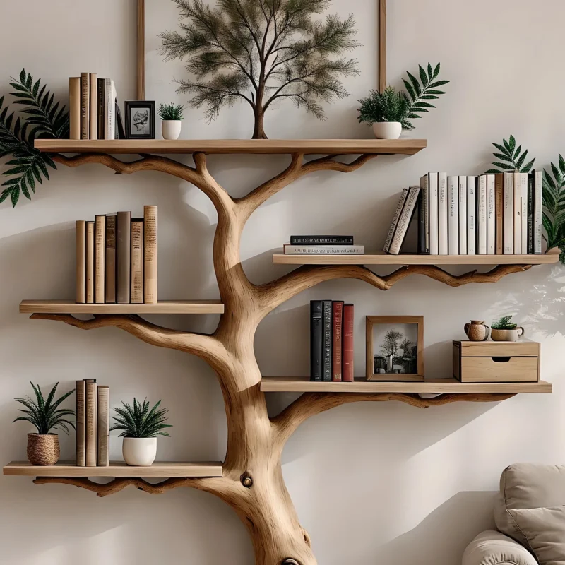 Tree-shaped solid wood floating corner bookshelf wall-mounted bookshelf bookcase handmade furniture decoration for home christmas gift