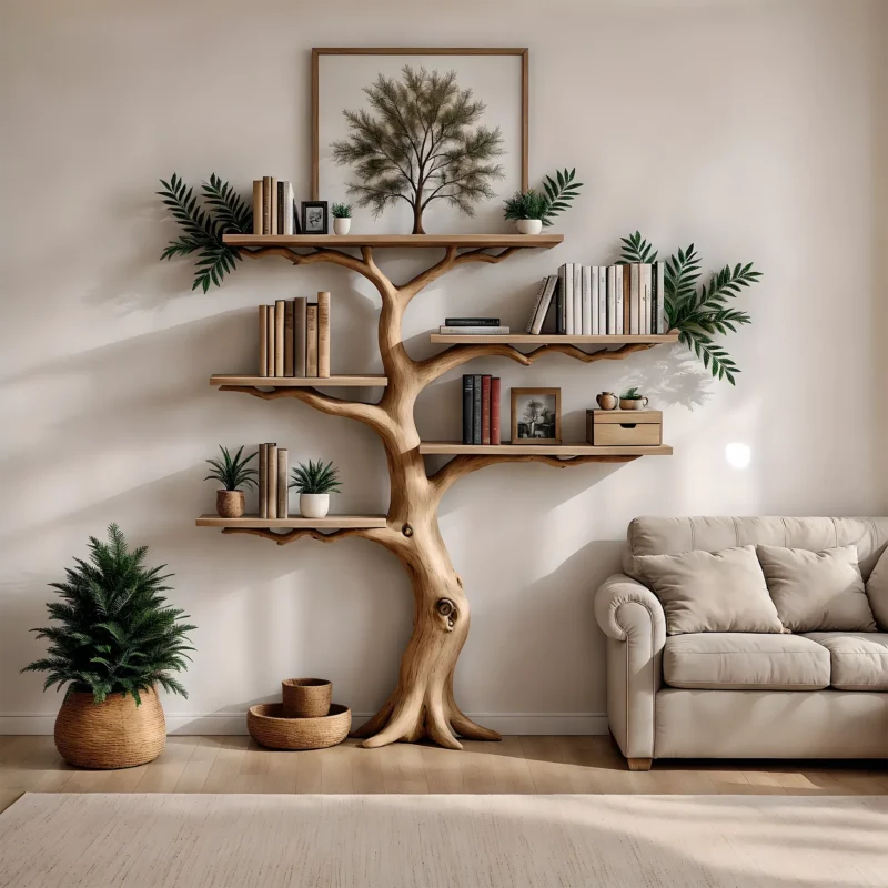 Tree-shaped solid wood floating corner bookshelf wall-mounted bookshelf bookcase handmade furniture decoration for home christmas gift - Image 2