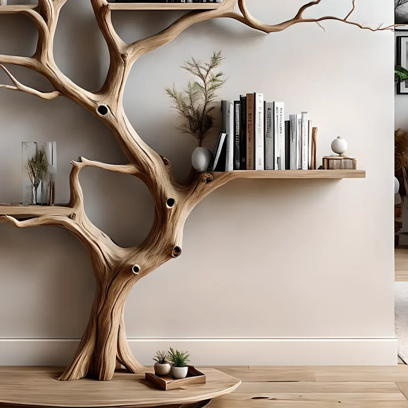 Tree-shaped wall-mounted bookshelf, solid wood scahs shelf, decorative wall shelf for living room decoration - Image 2