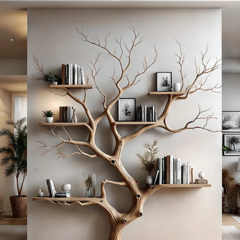 Tree-shaped wall-mounted bookshelf, solid wood scahs shelf, decorative wall shelf for living room decoration - Image 3