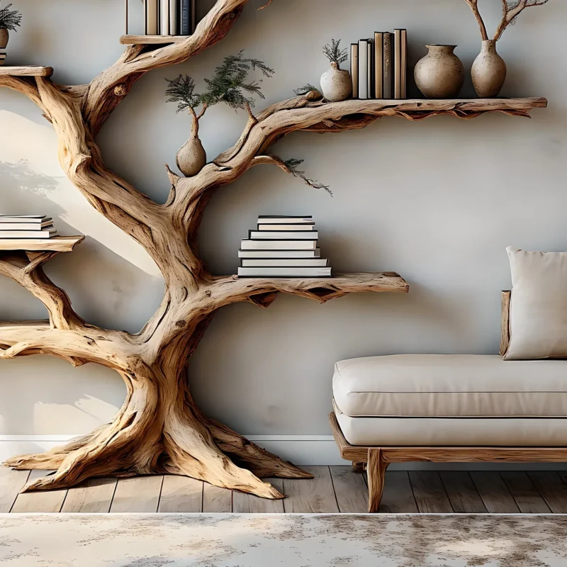 Tree-shaped wooden bookshelf, perennial wooden bookshelf, children's room decorative bookshelf - Image 2