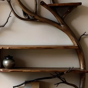 Wall-mounted bookshelf shaped like a natural tree