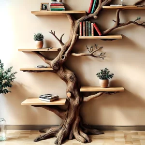 Wooden bookshelf, Natural wood, Children's bookshelf, Decorative library, Farm bookshelf, Preschool bookshelf