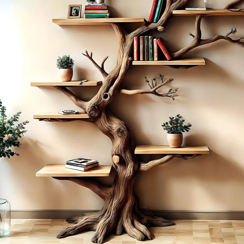 Wooden bookshelf, Natural wood, Children's bookshelf, Decorative library, Farm bookshelf, Preschool bookshelf