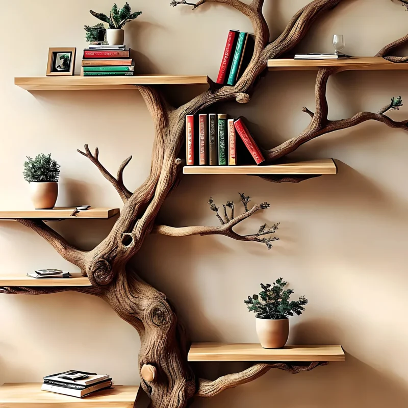 Wooden bookshelf, Natural wood, Children's bookshelf, Decorative library, Farm bookshelf, Preschool bookshelf - Image 2