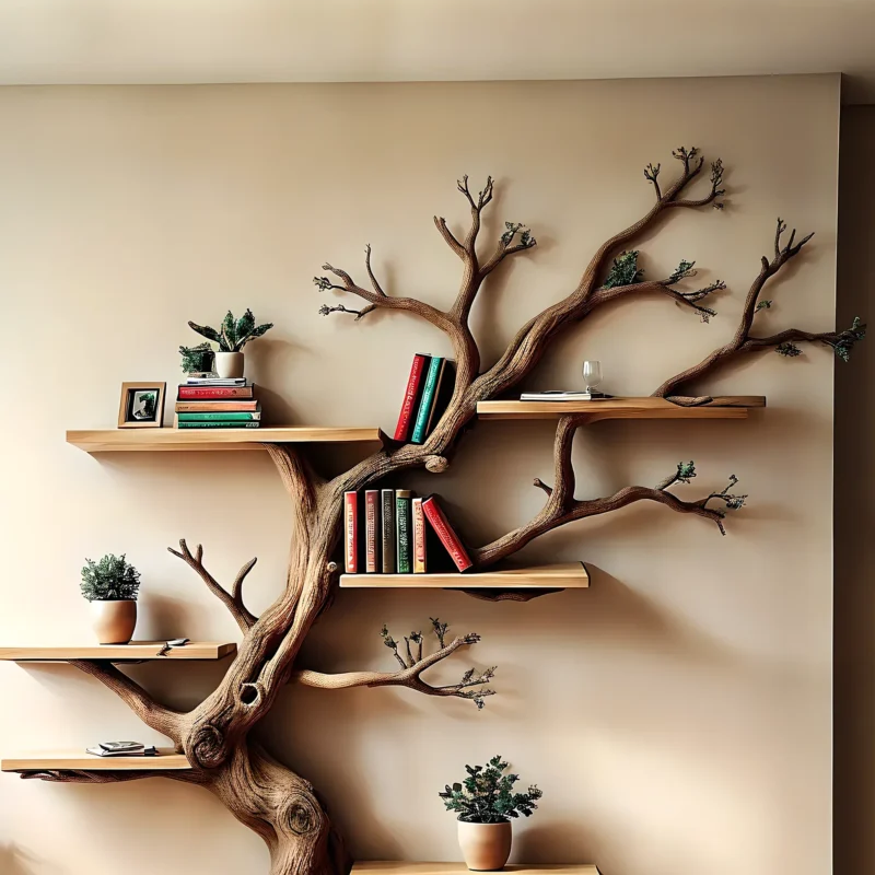 Wooden bookshelf, Natural wood, Children's bookshelf, Decorative library, Farm bookshelf, Preschool bookshelf - Image 4