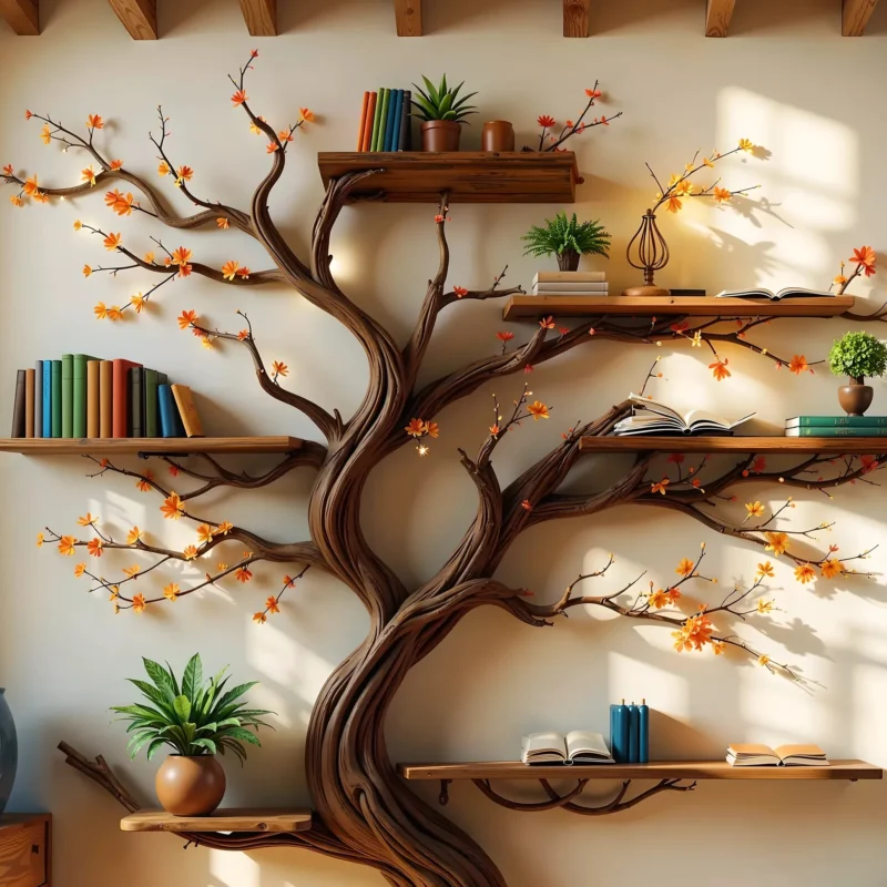 Wooden Tree Branch Bookshelf, A Unique Way to Organize Your Books