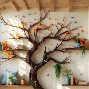 Wooden Tree Branch Bookshelf, Handmade with Rustic Charm .