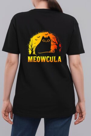 Meowcula Black Cat Halloween Vampire Cat Woman T-Shirt