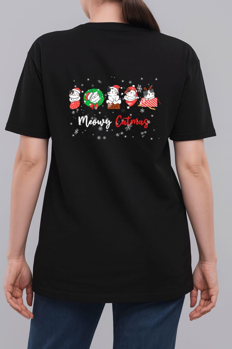 Meowy Catmas Funny Christmas Cat Kitten Lover Kids Mom Dad Woman T-Shirt