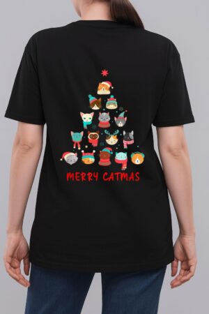 Merry Catmas Cat Christmas Tree Feline Festive Woman T-Shirt