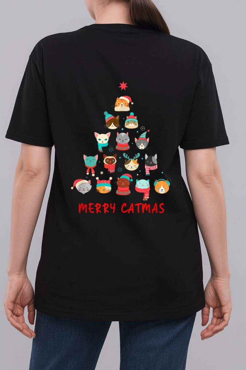 Merry Catmas Cat Christmas Tree Feline Festive Woman T-Shirt
