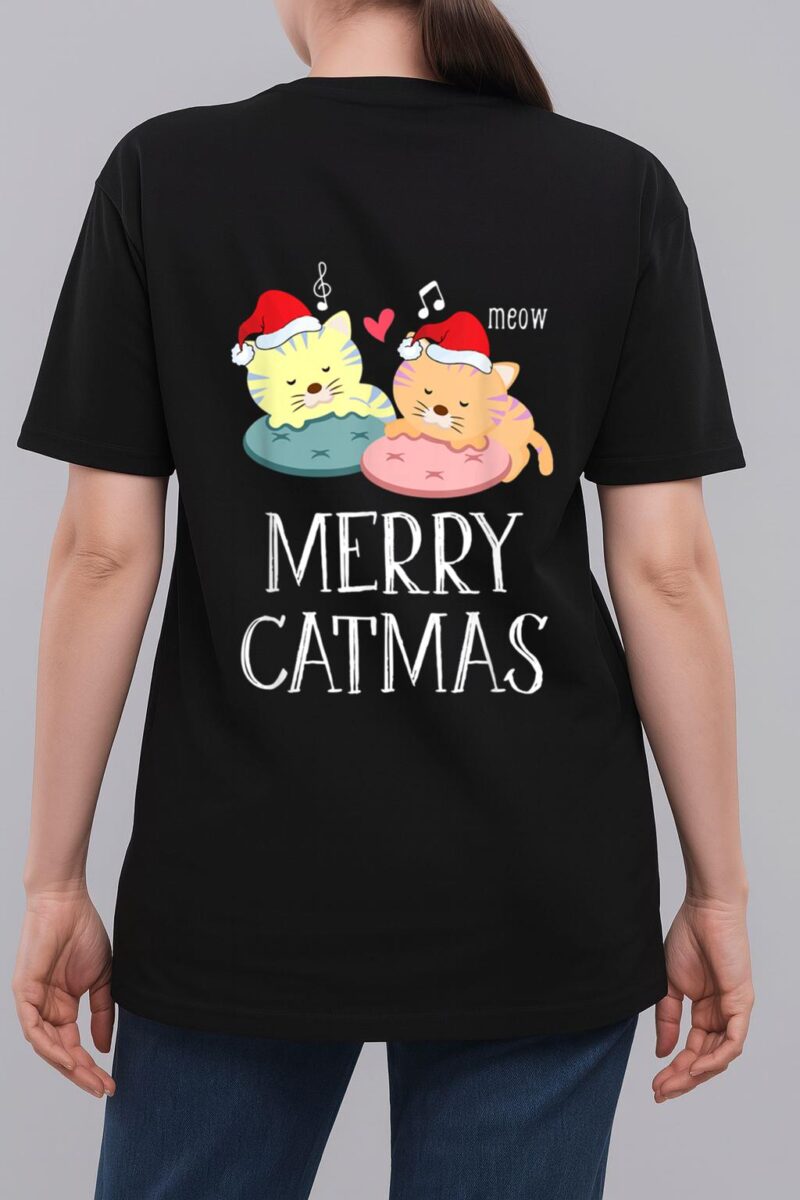 Merry Catmas Pajama Christmas Lights Funny Holiday Cat Mom Woman T-Shirt