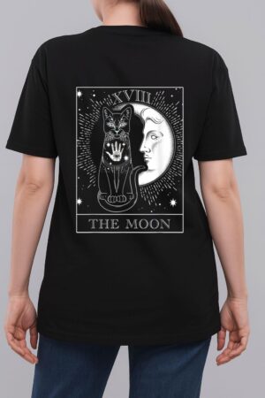 Moon Tarot Card and Cat Occult Graphic Woman T-Shirt