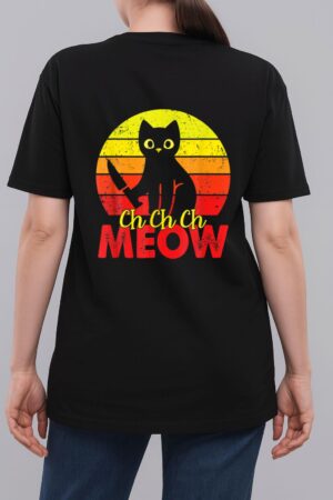 Murderous Black Cat With Knife Funny Halloween Cat Lover Woman T-Shirt