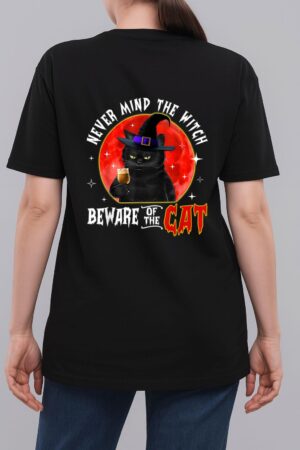 Never Mind The Witch Beware Of The Cat Halloween Woman T-Shirt