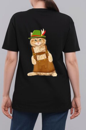 Oktoberfest Cat Bavarian Lederhosen Costume Alpine Hat Gift Woman T-Shirt