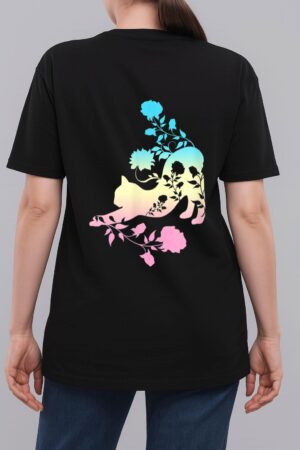 Pastel Stretching Cat With Roses Kitten Woman T-Shirt
