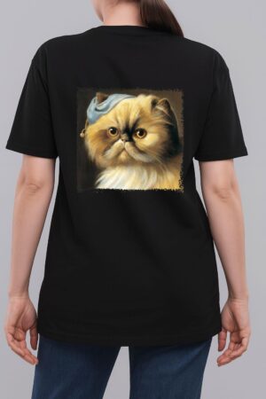Persian cat with a pear earring, classical art parody feline Premium Woman T-Shirt