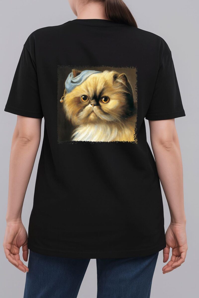 Persian cat with a pear earring, classical art parody feline Premium Woman T-Shirt