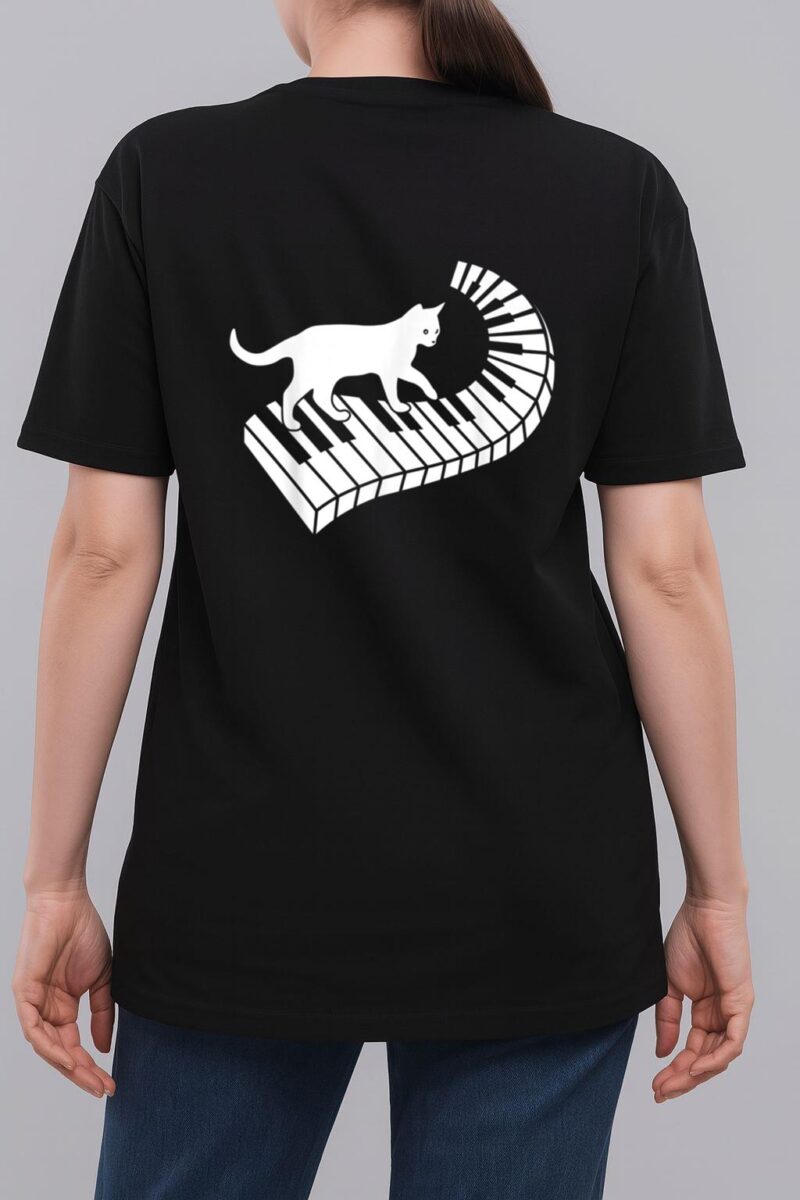 Piano Cat Funny Piano Player Musician Keyboard Pianist Cat Woman T-Shirt