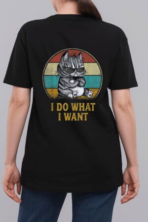 Retro 80s 90s Cat Lovers Boys Men Funny I Do What I Want Cat Woman T-Shirt