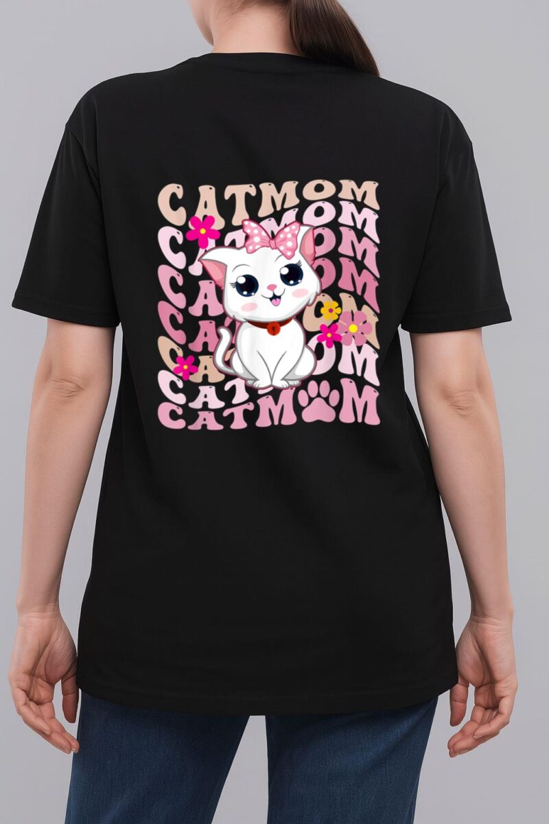 Retro Cat Mom Groovy Cute Kitten Cat Lover Woman T-Shirt