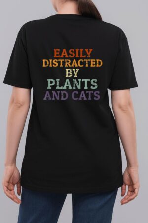 Retro Pet Cat Plant Lover Easily Distracted By Plants Cats Woman T-Shirt
