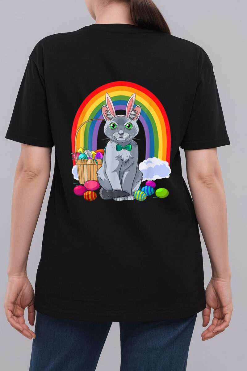 Russian Blue Cat Easter Eggs Bunny Woman T-Shirt