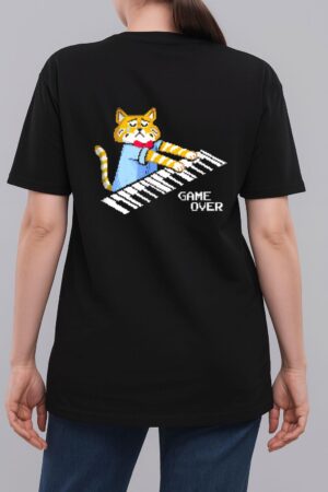 Sad Cat playing keyboard Game Over Woman T-Shirt