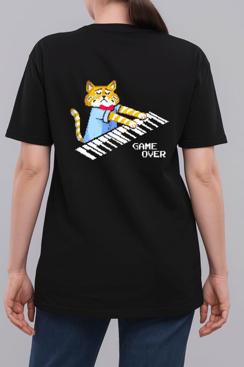 Sad Cat playing keyboard Game Over Woman T-Shirt