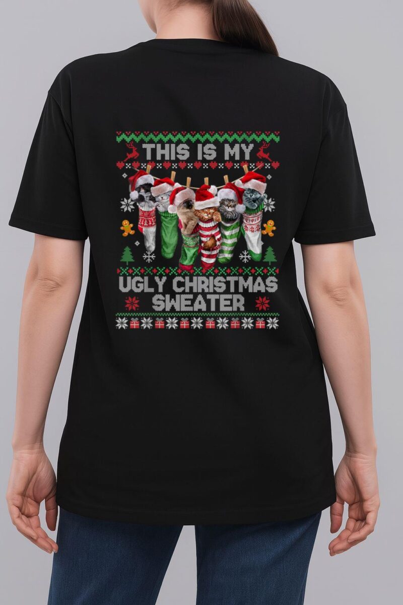 Santa Cats Pajama This is My Ugly Christmas Kittens Sweater Woman T-Shirt