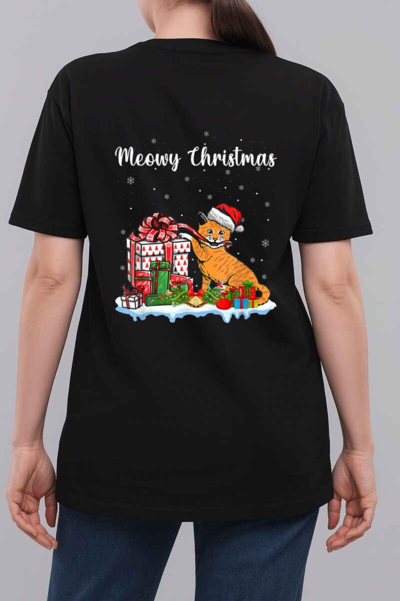 Santa Hat Cat Xmas For Girls Kids Meowy Cat Christmas Woman T-Shirt