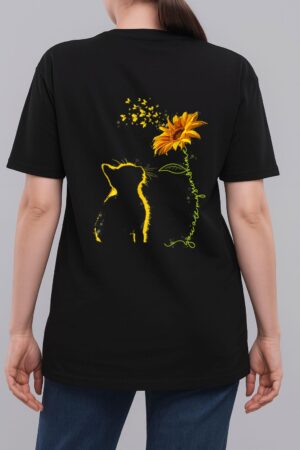 Sitting Yellow Kitten Sunflower Fragrance Butterfly Woman T-Shirt