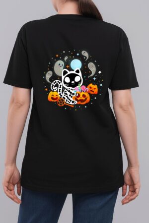 Skeleton Cat Halloween Shirt Kids Spooky Black Cat Halloween Woman T-Shirt