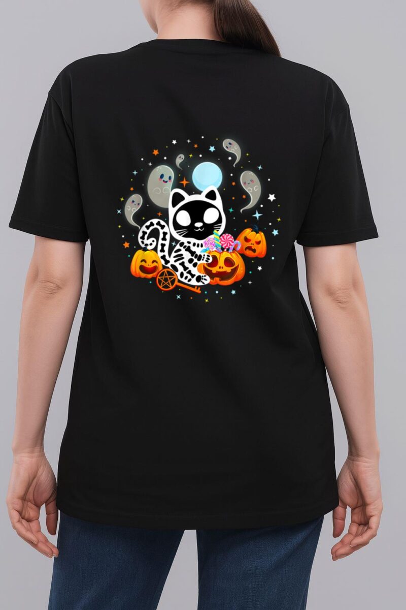 Skeleton Cat Halloween Shirt Kids Spooky Black Cat Halloween Woman T-Shirt