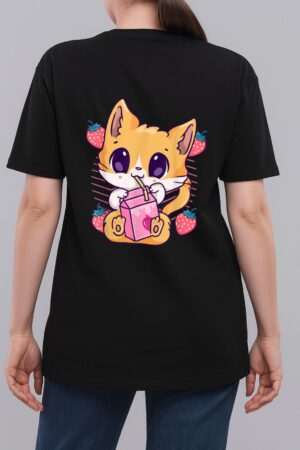 Strawberry Milk Cat Cute Kawaii Kitten Anime Neko Shake Woman T-Shirt