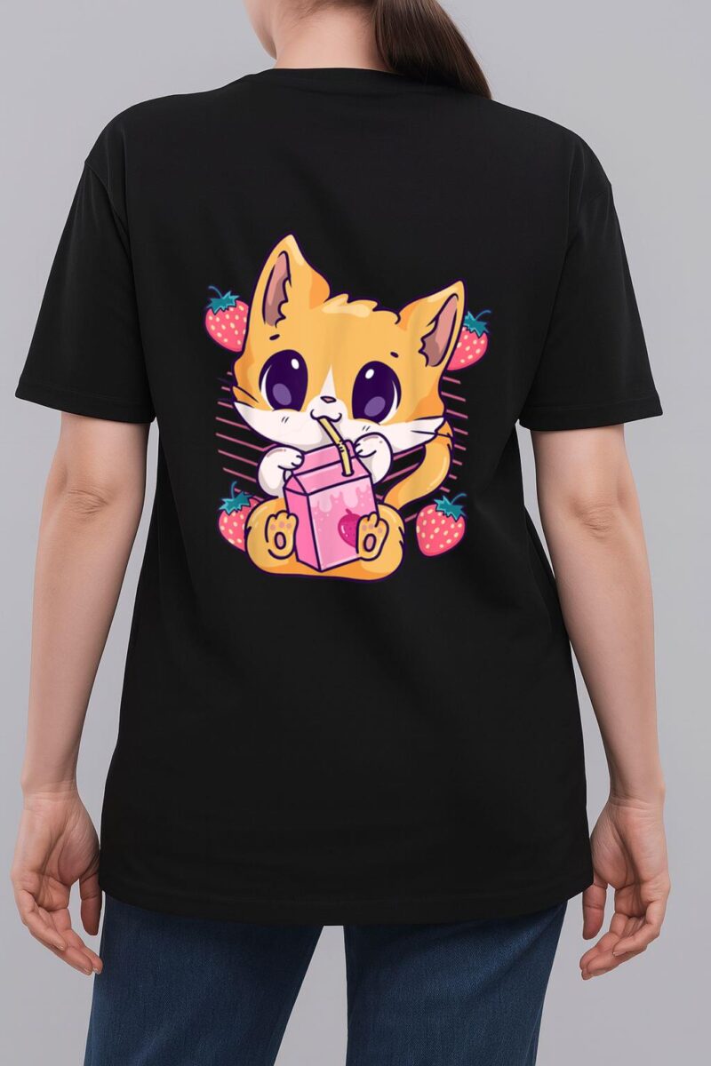 Strawberry Milk Cat Cute Kawaii Kitten Anime Neko Shake Woman T-Shirt