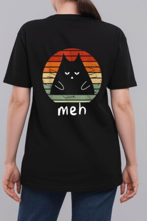Vintage Black Cat  Meh Cat Meow Kitty Cat Lover Woman T-Shirt