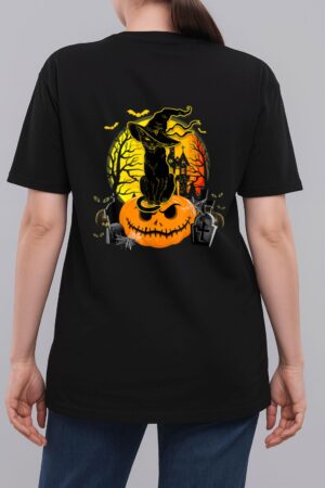 Vintage Black Cat Witch Scary Halloween Costume Kids Boys Woman T-Shirt