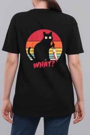 Vintage Cat What Funny Murderous Black Cat With Knife Woman T-Shirt