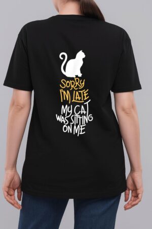 Vitnage Black Cat Sorry I'm Late My Cat Was Sitting On Me Woman T-Shirt